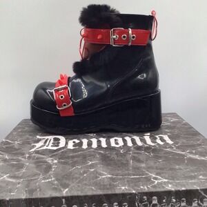 Demonia Cubby 57 Black Red Patent Platform Goth Boots Womens Size 9 NIB